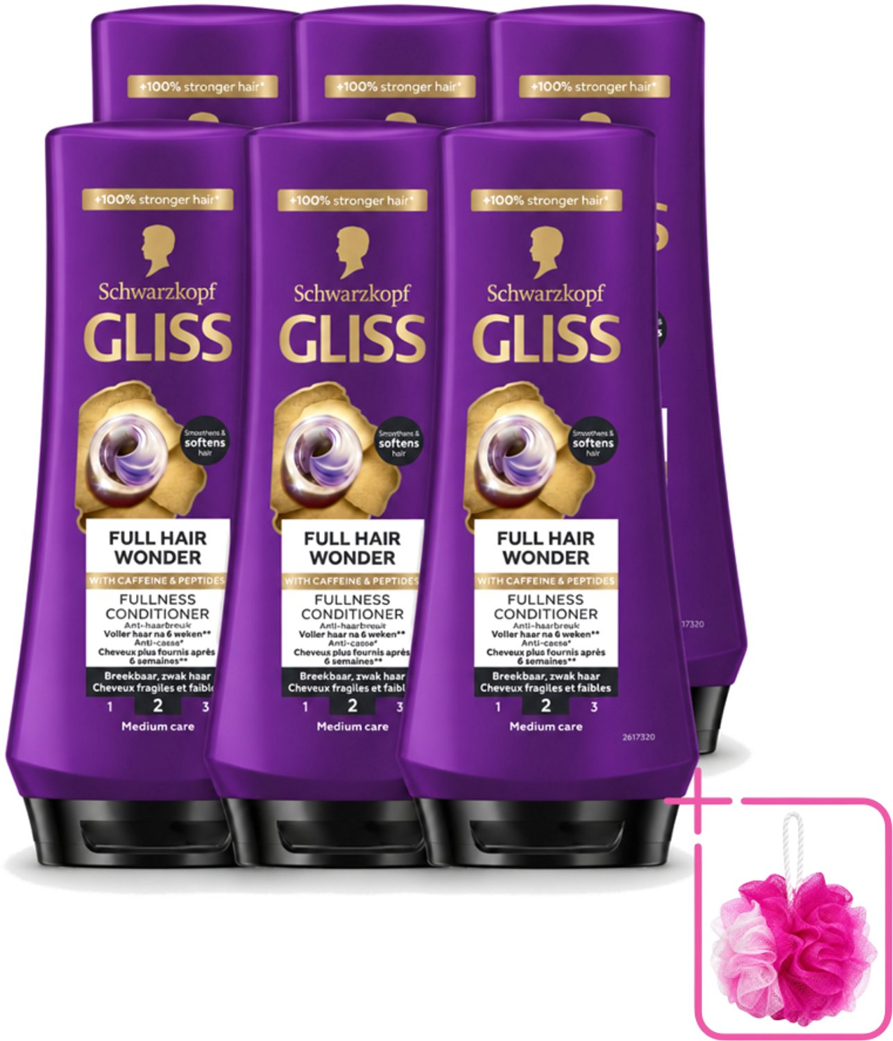 6 x Gliss Conditioner Full Hair Wonder - 200 ml - Bulkverpakking - Haarversterking - Douchemop - Volume