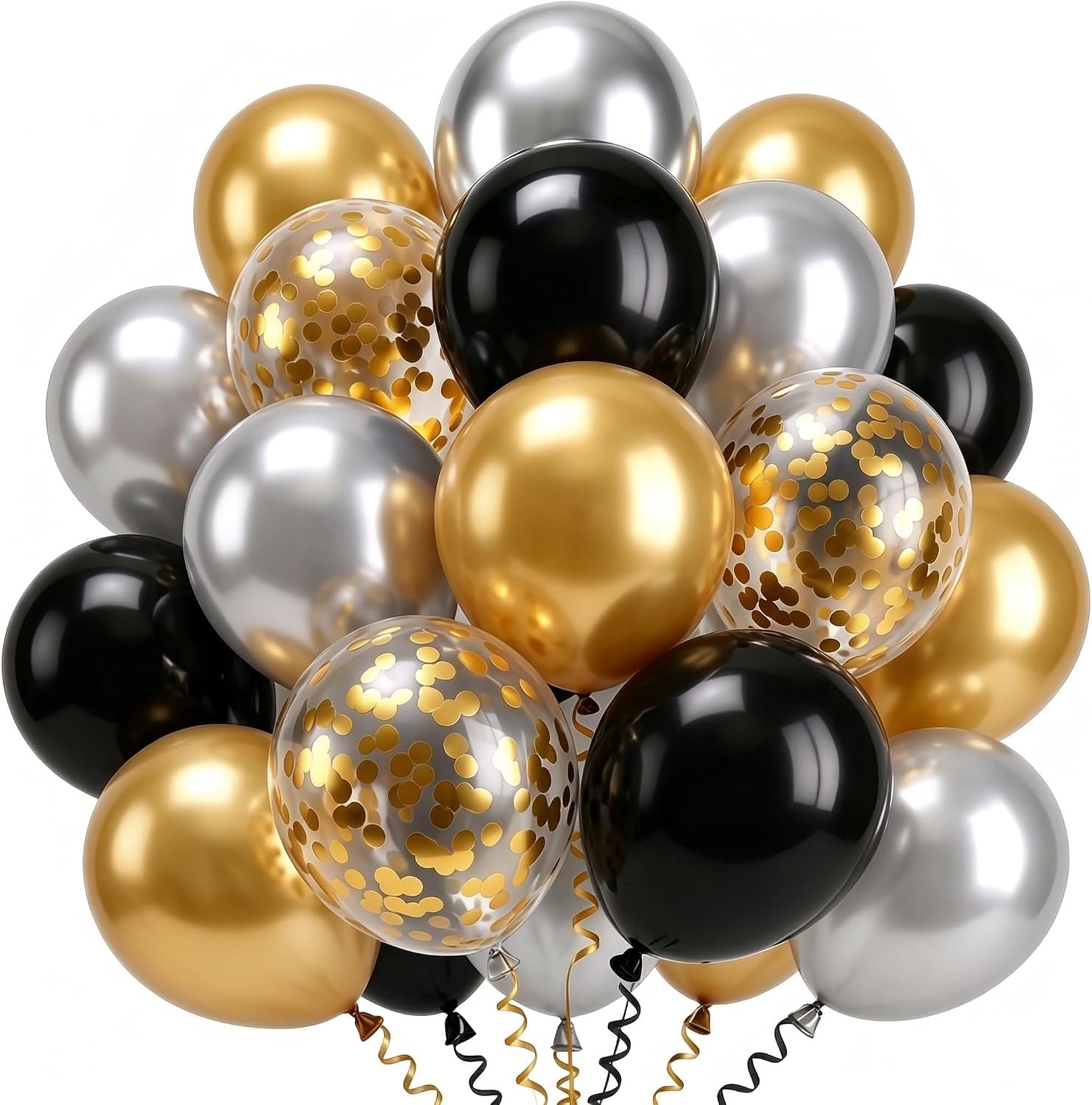Ballonnen, 102 stuks goud-zwarte en zilveren ballonnenset met gouden confettiballonnen, Happy Birthday-ballonnen voor mannen, afstuderen, jubileum, bruiloft, babyshower