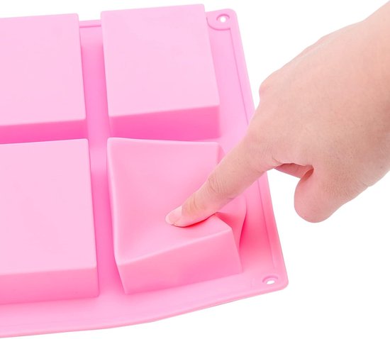 6 stuks 6-cavity zeepvormen, rechthoekige siliconen vormen, zelfgemaakte zeepvormen voor doe-het-zelf, bakken, biscuit, ijsblokjes, handwerk, (roze + blauw + paars) — afbeelding 5