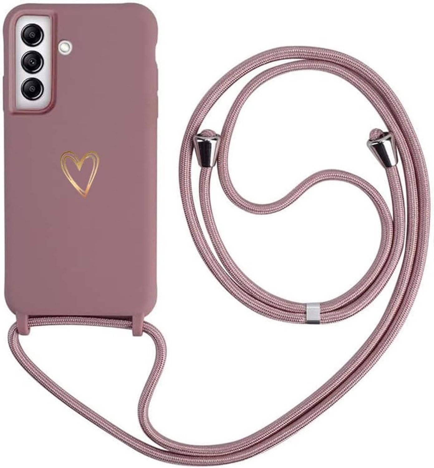 Handyband voor Samsung Galaxy A54 5G hoes met band, MoEvn hart Love Design siliconen halsband telefoonhoes met verstelbare afneembare koord om te hangen stootvast beschermhoes voor Galaxy A54 5G, roze