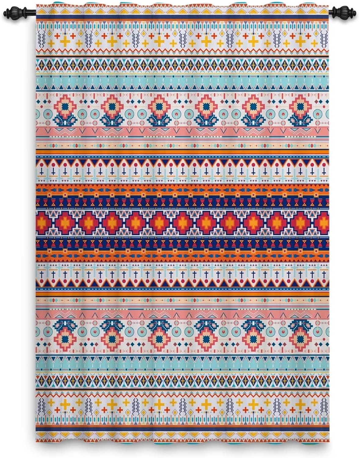 Boho Style Ethnic Bohemian Geometric Pattern Moroccan Rod Curtain Exotic Curtains for Windows Bedroom Living Room - ShopVlot