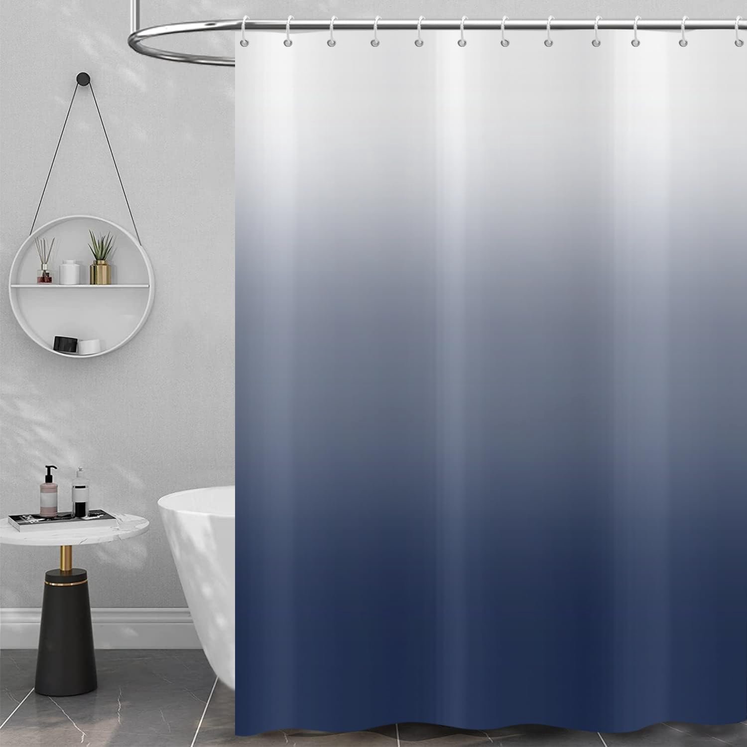 Navy Blue Shower Curtain 180x180,Blue and White Ombre Shower Curtains Elegant Modern Luxury Bath Curtains with Hooks - ShopVlot