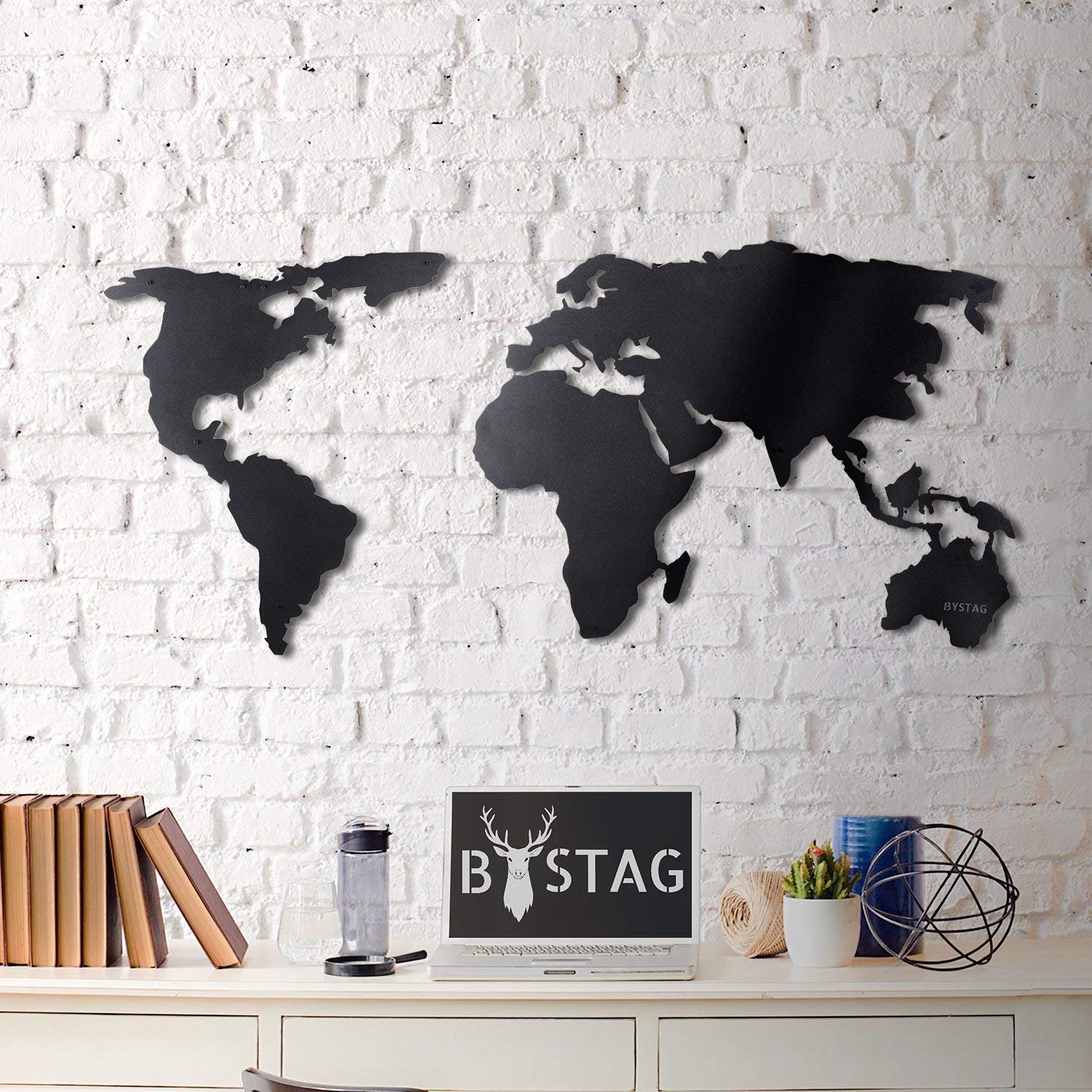 Tubibu World Map Wall Art, 100% Metal World Map 2D, Sculpture, Large and Wide - Wall Hanging for Living Room, Bedroom, Dormitory (White, (23.6" X 47")