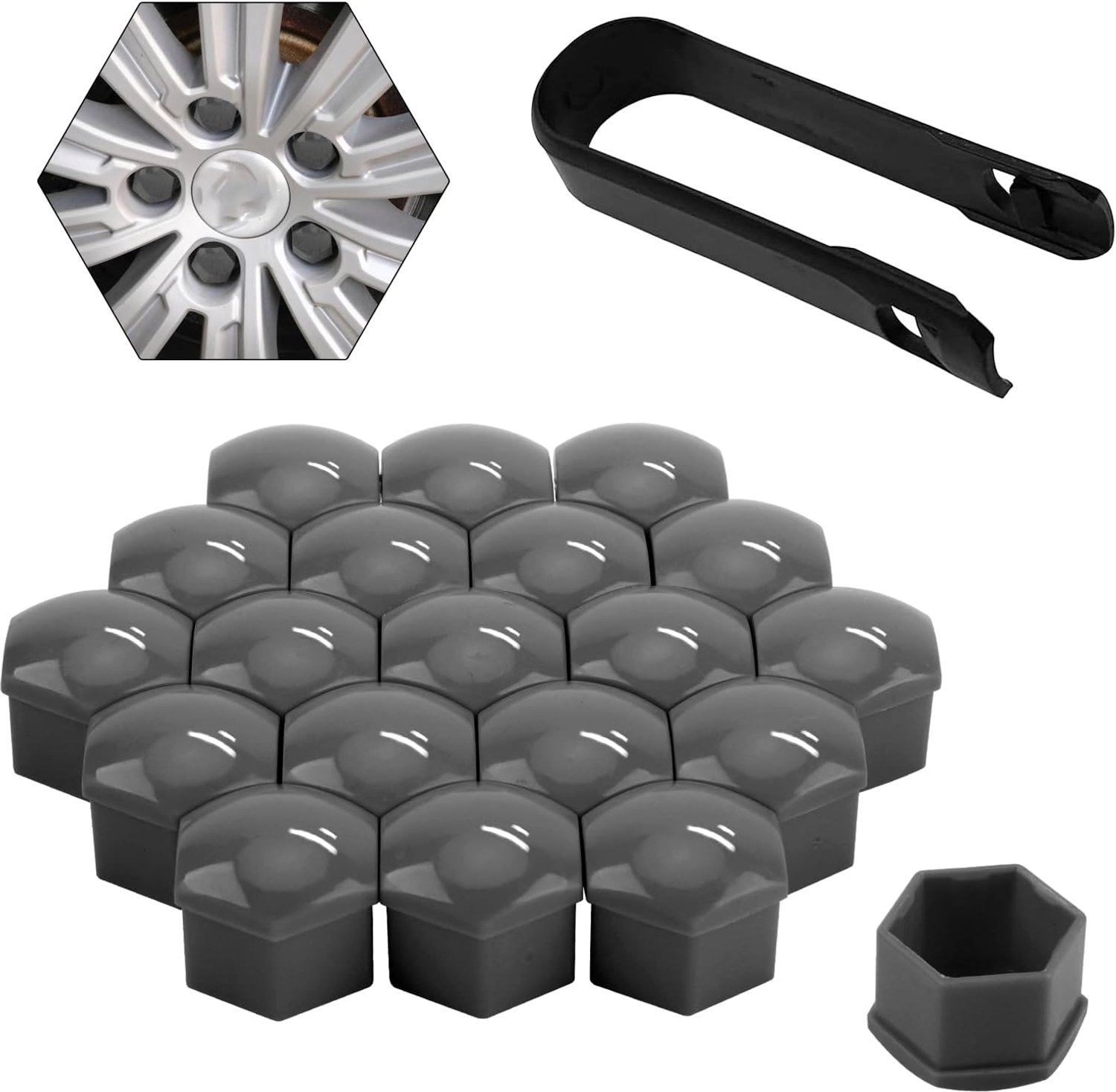 Wielboutdop 17mm - Grijs PP kunststof - Universeel hexagonaal - Beschermt tegen roest - ShopVlot