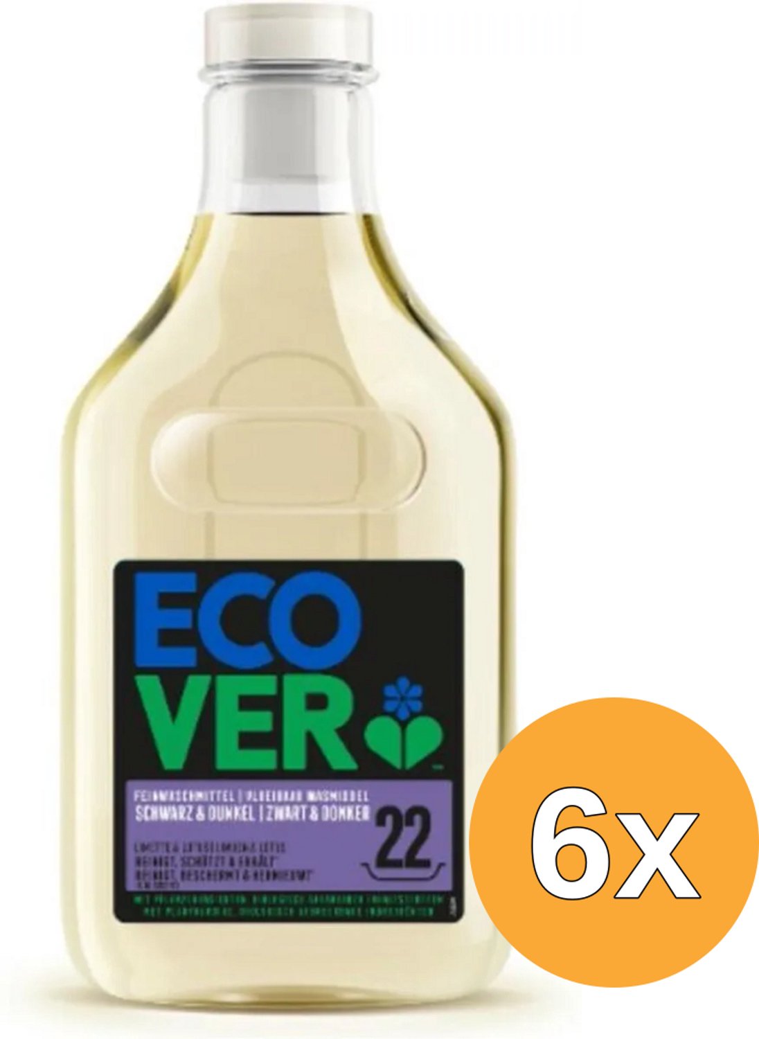 6x Ecover Wasmiddel Zwart & Donker (1000 ml)