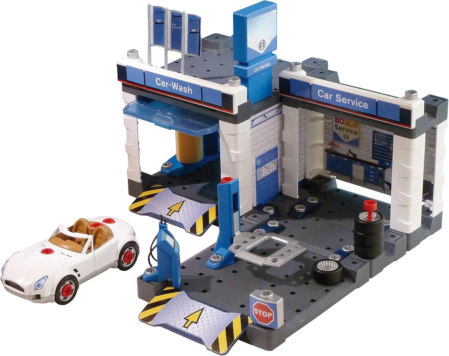 QEVA Autogarage Speelgoed - Parkeergarage Speelgoed - Speelgoed Garage - Blauw - 41cmx 39cm x 29cm