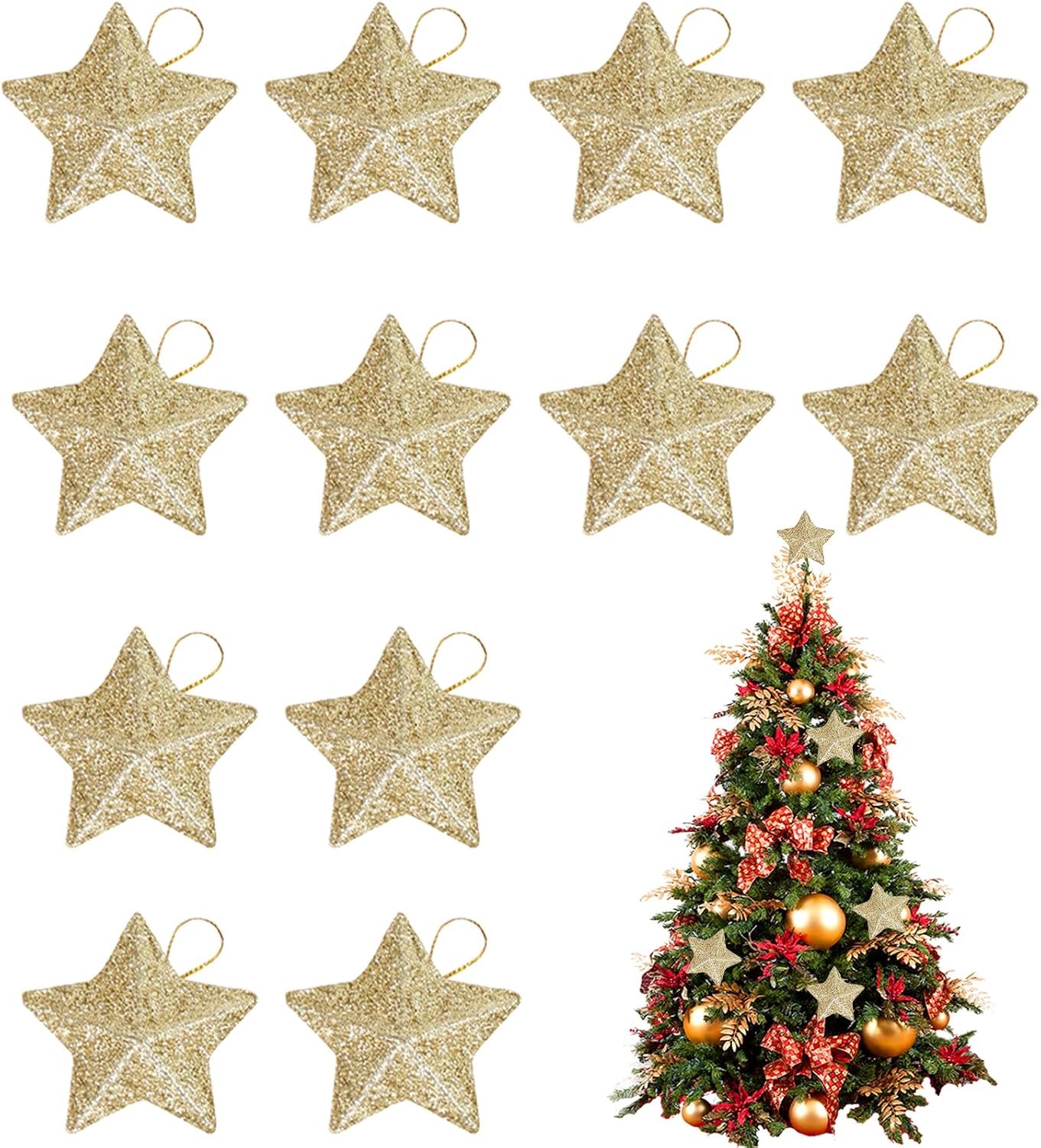 Kerstboomdecoraties 12 stuks - Poinsettia's (goud) - Luxe uitstraling - Perfect voor feestdagen - Luxento