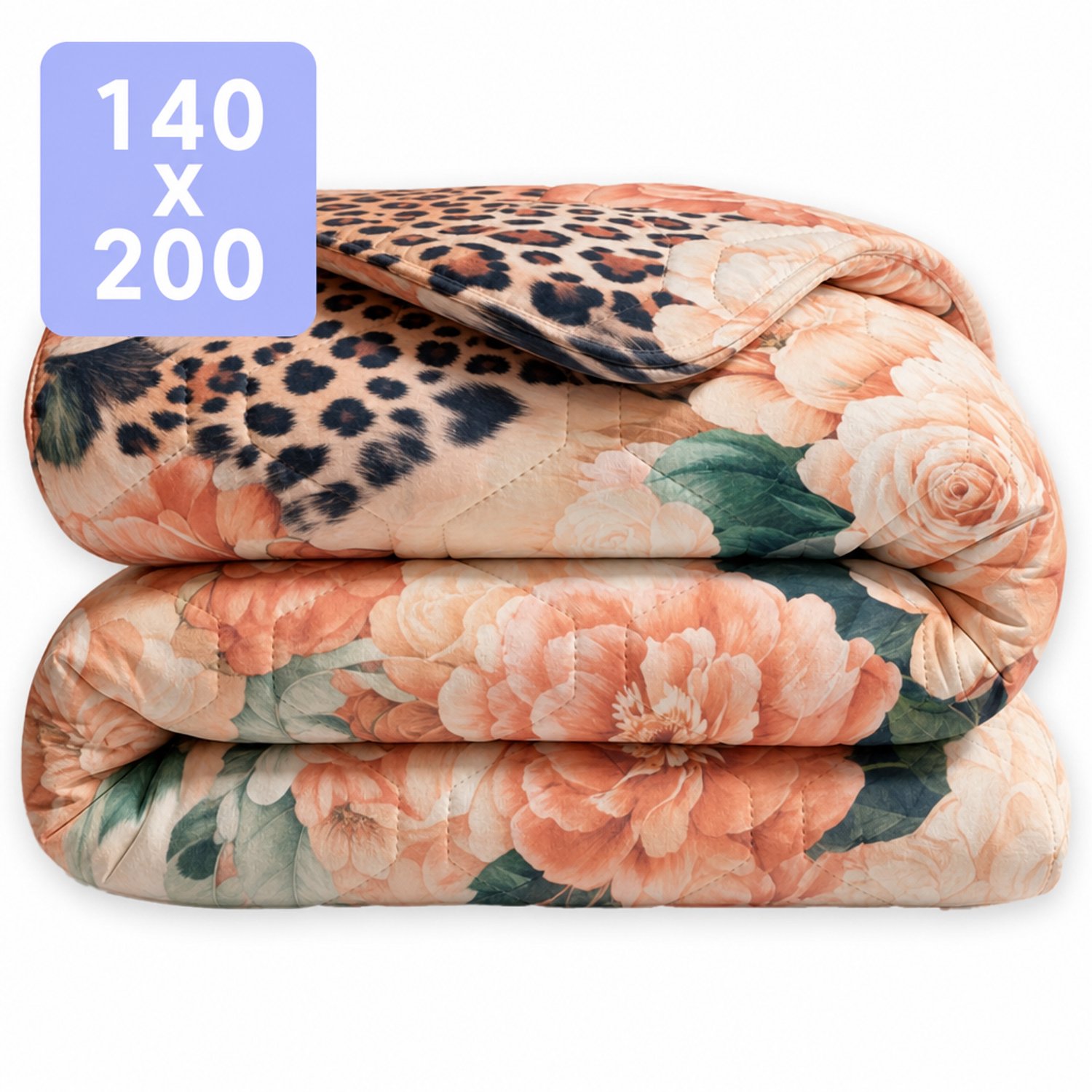 HappyBed Dekbed zonder overtrek 140x200 - Wasbaar Dekbed - Bedrukt dekbed zonder hoes - Hoesloos Dekbed - Eenpersoonsdekbed - Leopard bliss