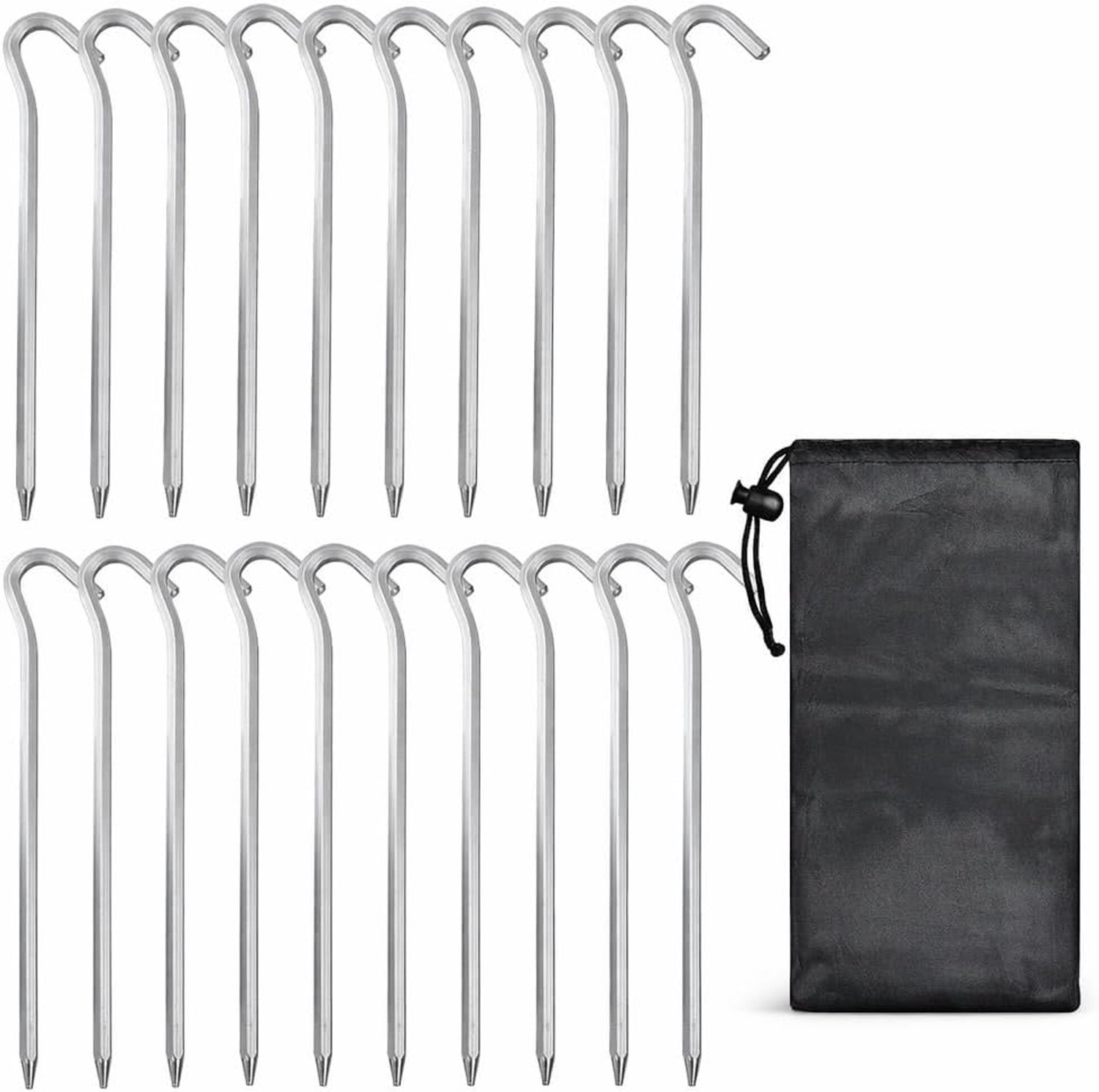 Set van 20 tentharingen, 18 cm, stabiele tentharingen voor tuinzeil, incl. tas