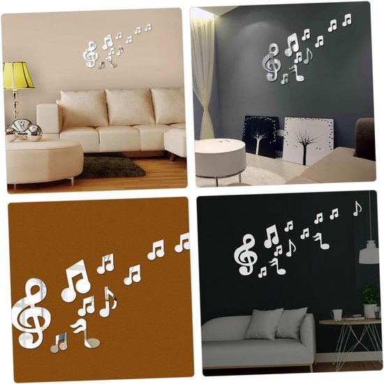 12 Stuks Delige Muzieknoot Muurstickers Spiegel Decoratieve Wanddecoratie voor Kinderkamer Muziekzaal Woonruimte Eenvoudig aan Te Brengen Te Verwijderen — afbeelding 5
