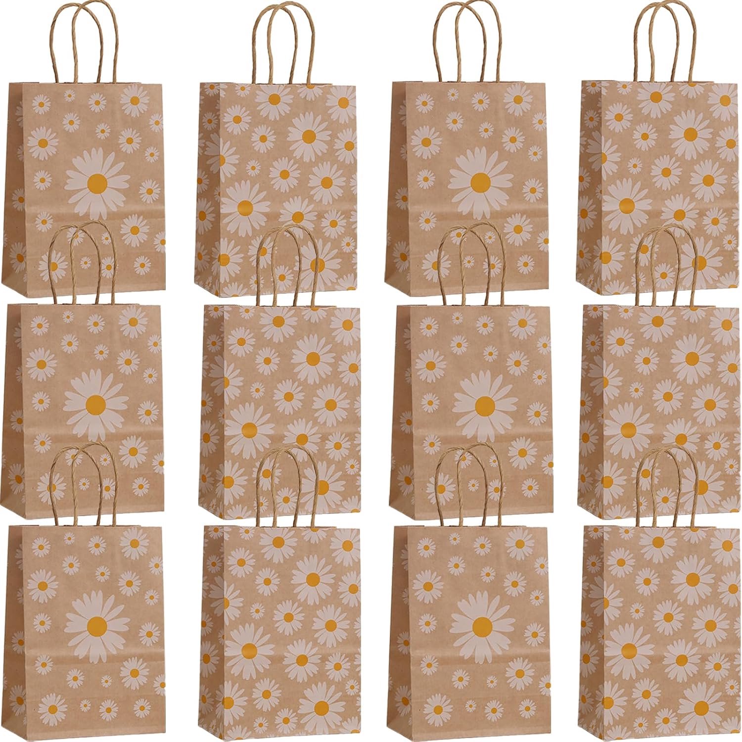 Bikasun 12 stuks madeliefjes kraftpapier geschenkzakjes met handgrepen