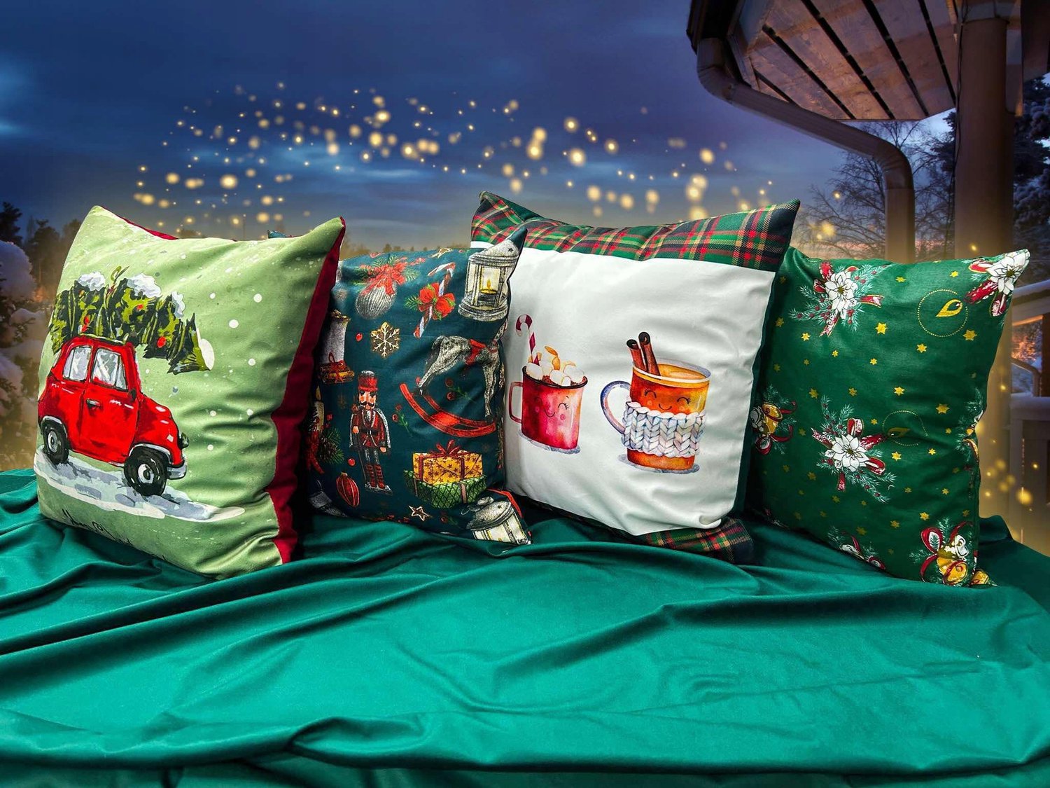 Kerst Kussenhoes 40x40 cm 100% Katoen - Prachtige Winterse Patronen