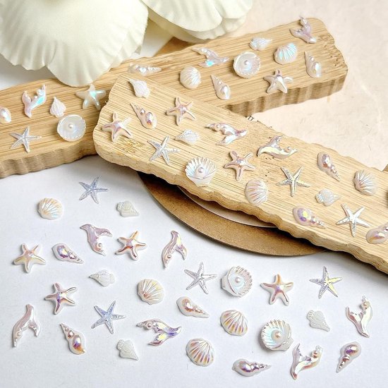 70 stuks nail art bedels zomer zee nageldesign van hars, nail art mini nageldecoratie stenen 3D nail art glitterstenen nagels kleurrijke strass-steentjes kleine zeester schelp nagelsieraden set — afbeelding 2