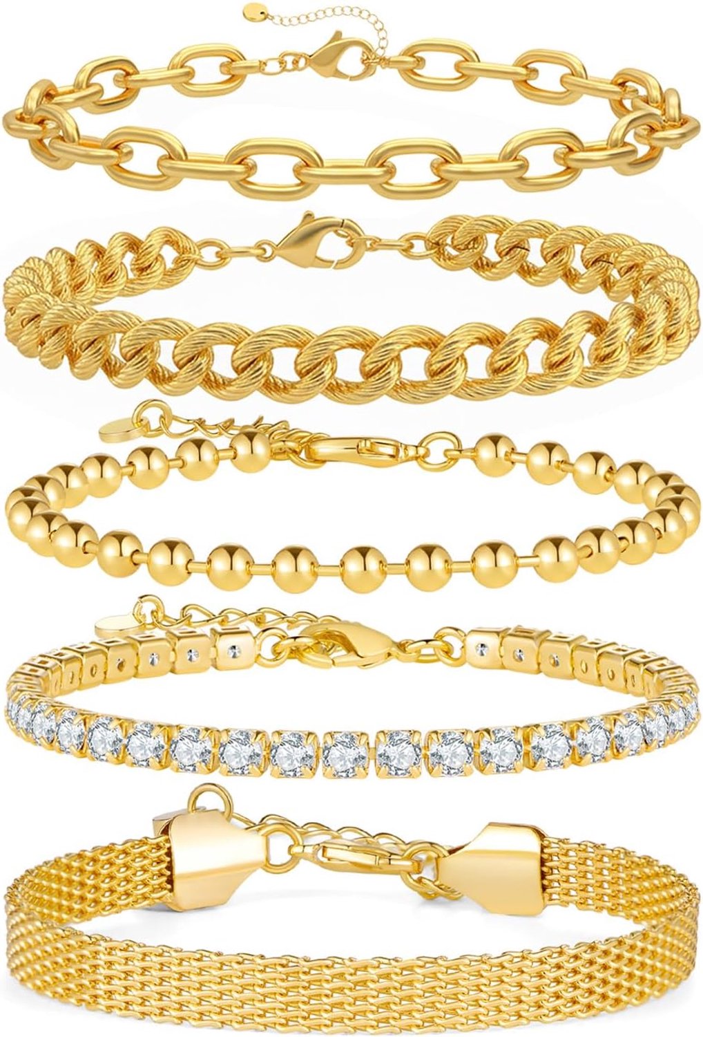 Gouden armbanden voor dames, 14 karaat verguld, stapelbaar, trendy, krimpt niet, modieus cadeau voor vrouwen