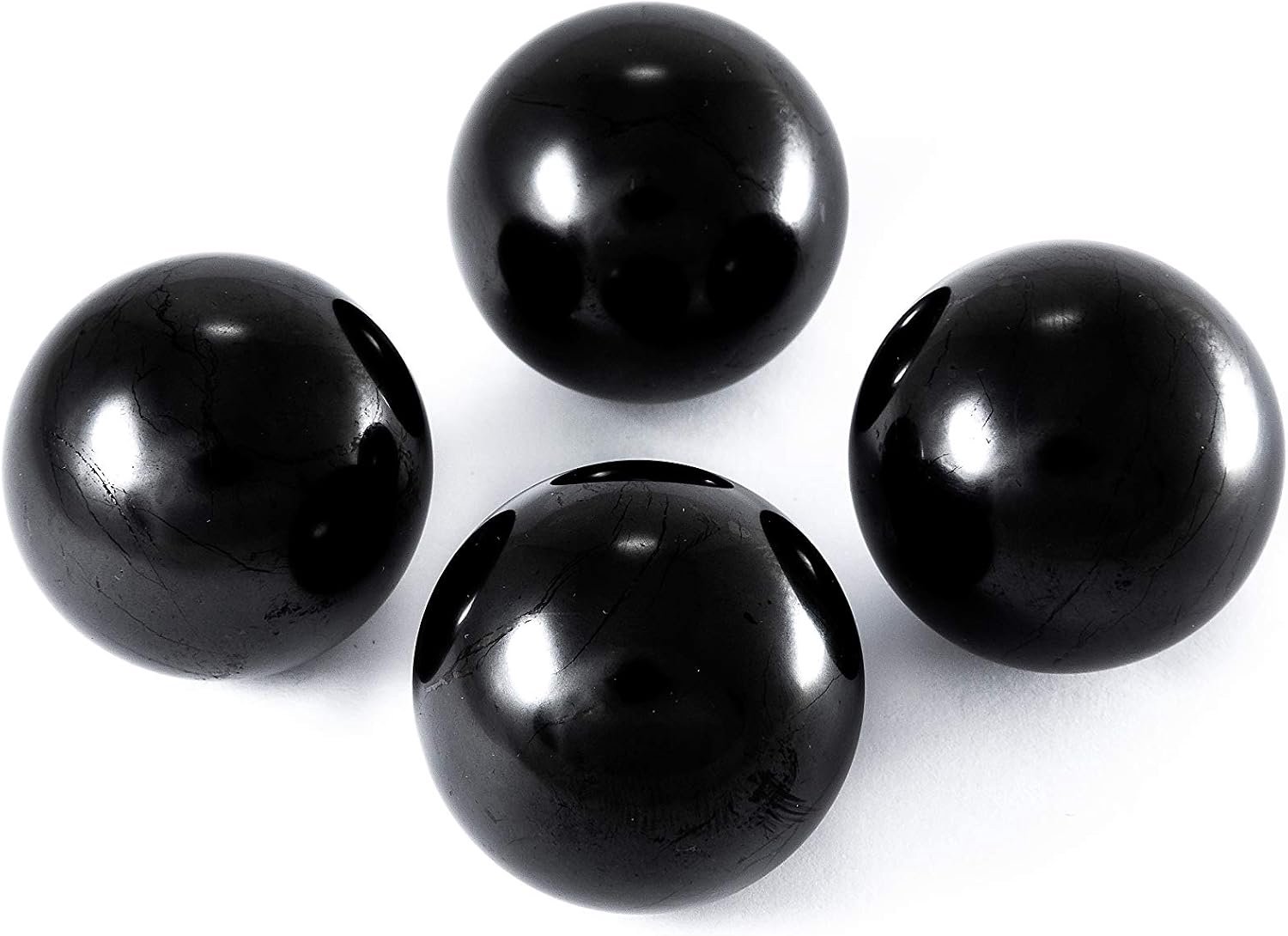 SN NATURSTEIN UG - Shungite gepolijste bollen 4 cm | Edelsteen uit Karelië - 4 stuks