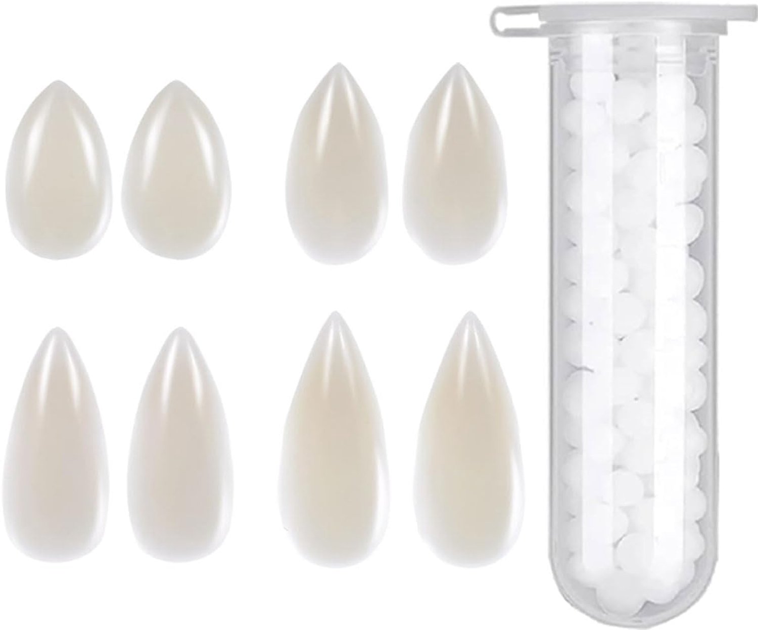 4 paar vampiertandpunten, 4 maten, vampiertanden met 1 tube tabletten voor cosplay, party, rekwisieten, Halloween