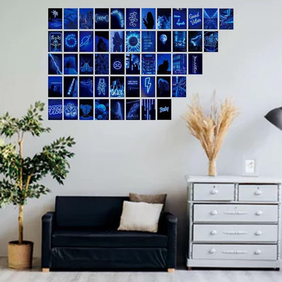 Vintage wandkunstcollageset, 50 stuks, blauwe ansichtkaarten voor de — afbeelding 5