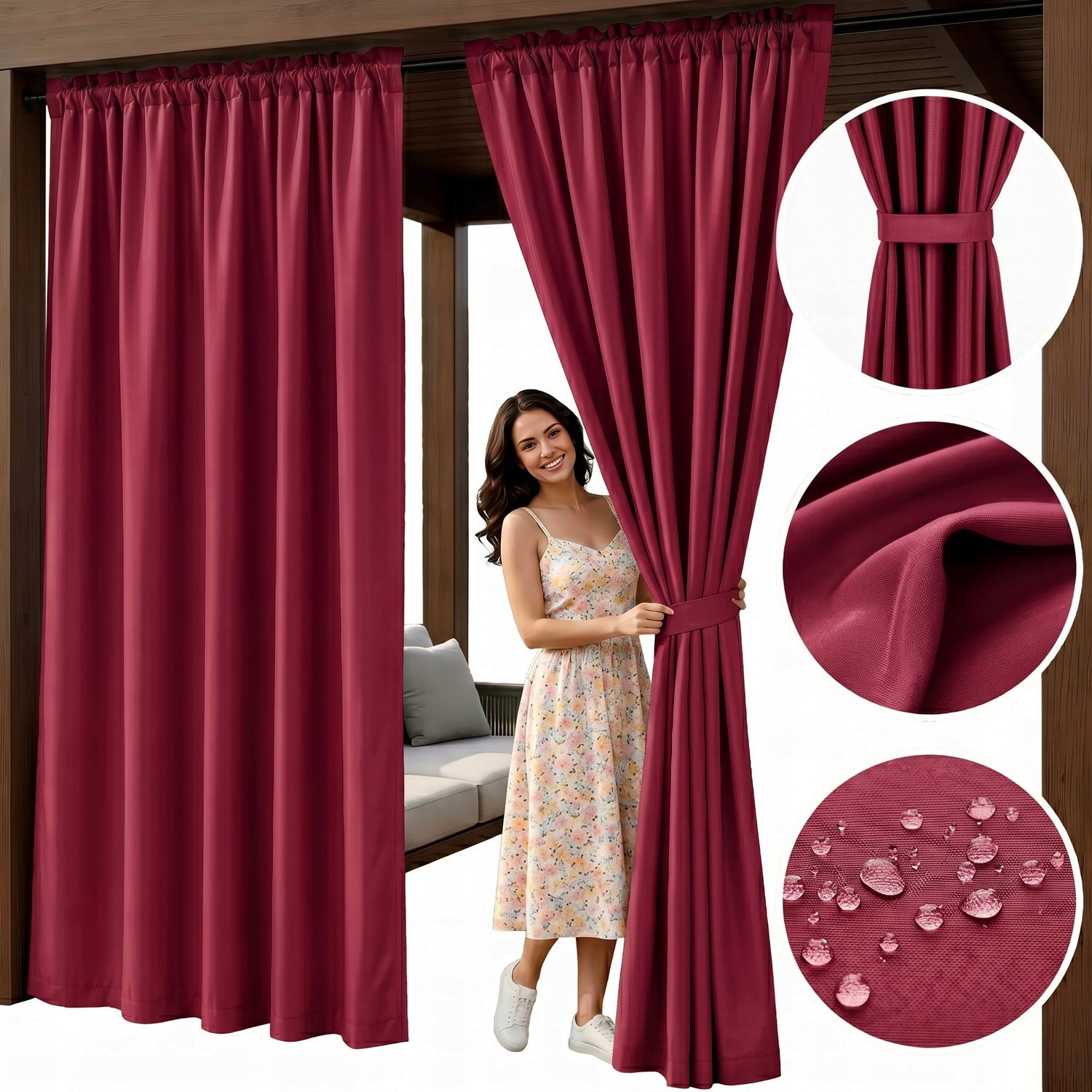 Waterdichte Tuindoek Gordijn 155x260cm Bordeaux Rood Premium