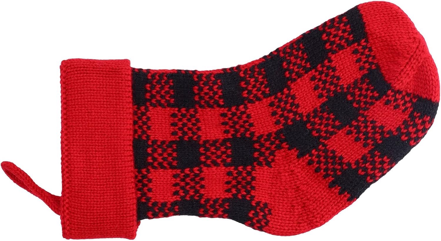 Chrees Gebreide Kerstsok van Acrylvezel, met Ophangriem voor Boomhaard-huisdecoratie (Zwart Rood)