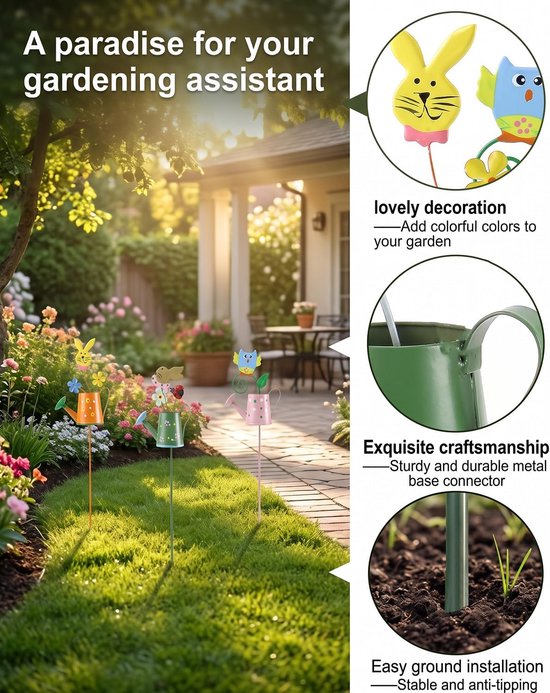 3 stuks waterkoker, tuindecoratie voor buiten, weerbestendig, metalen tuindecoratie, cartoon-dieren, tuindecoraties, voor woonkamer, balkon, tuin, bloempot — afbeelding 4