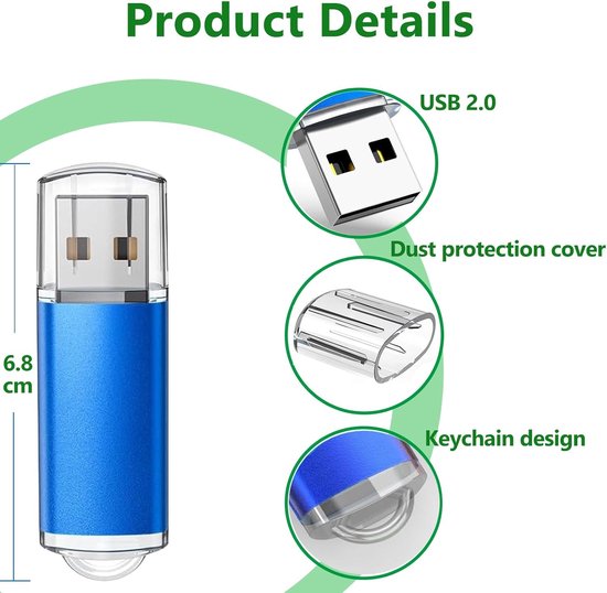 2 stuks 8 GB USB-sticks 2.0 pendrive 8 GB metaal zilver/blauw — afbeelding 5