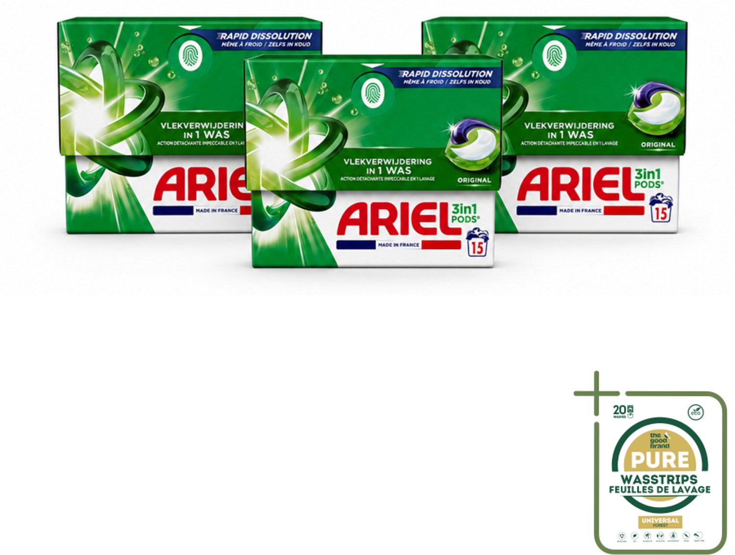3 x Ariel - 3in1 Wasmiddel Pods - Original - 15 Pods - Wasstrips - Ariel 3in1 Pods - Wasmiddel Pod - Wasmiddel Voor Koude Was - Krachtige Wasmiddel - Vlekverwijderend Wasmiddel
