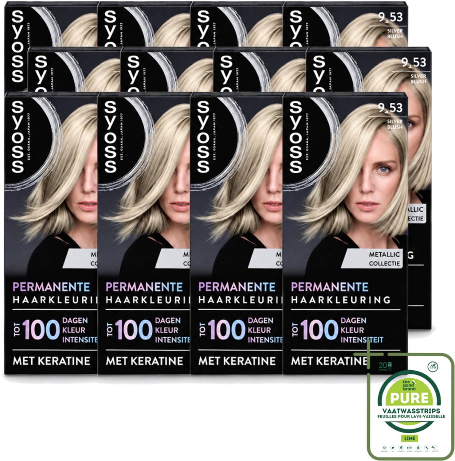 12 x SYOSS - Coloration 9-53 Silver Blush - Haarverf - Grijsdekking - Vermindert Haarbreuk - Grootverpakking - Vaatwasstrips - Haarkleur - Permanente Haarkleuring - Grijsdekking - Keratine - Haarverzorging