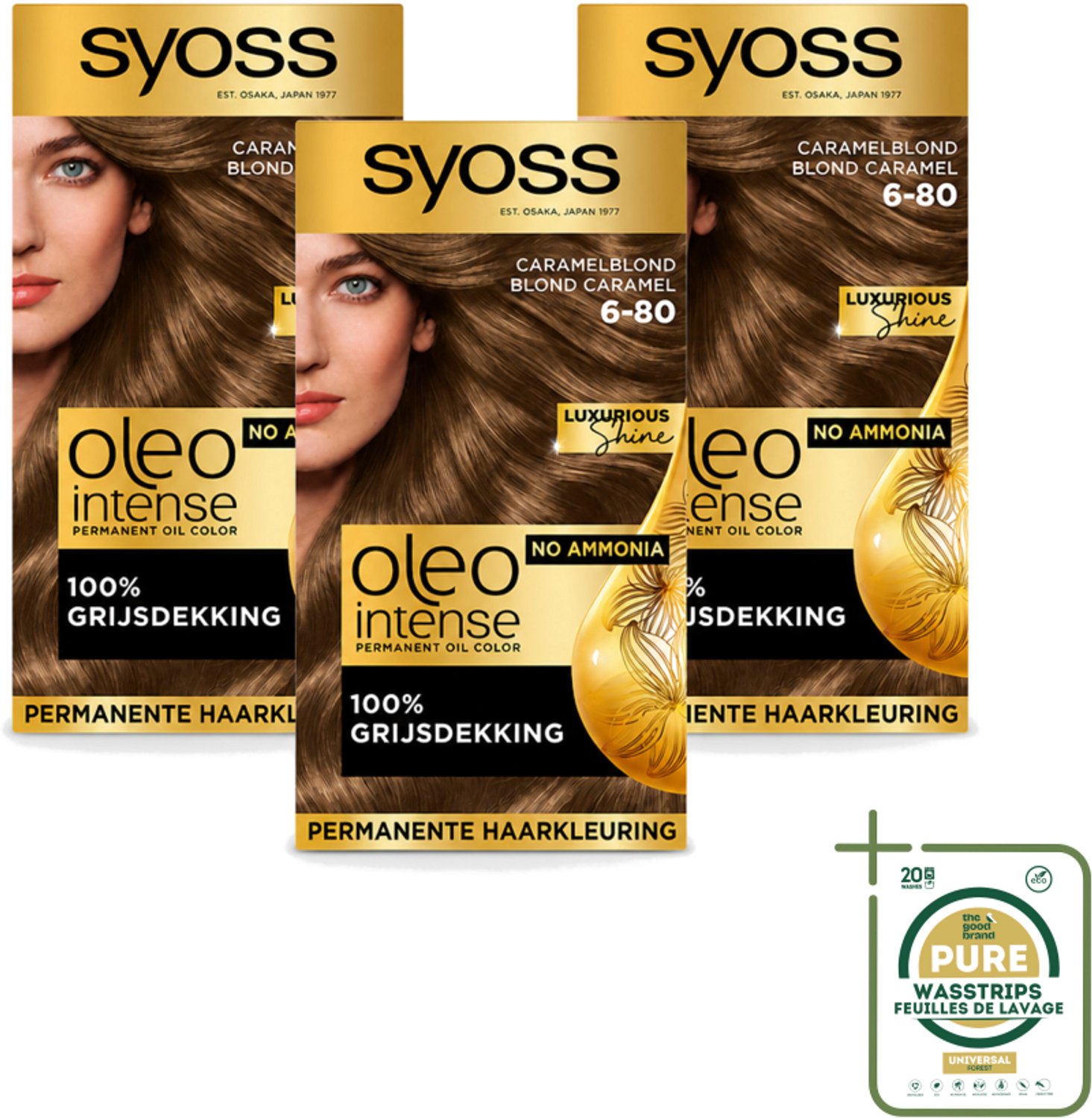 3 x SYOSS - Oleo Intense 6-80 - Haarverf - Permanente Haarkleuring - Caramelblond - Langdurige Kleur - Wasstrips - Haarkleur - Haarverf - Caramelblond - Permanente Haarkleur - Haarverf Zonder Ammoniak