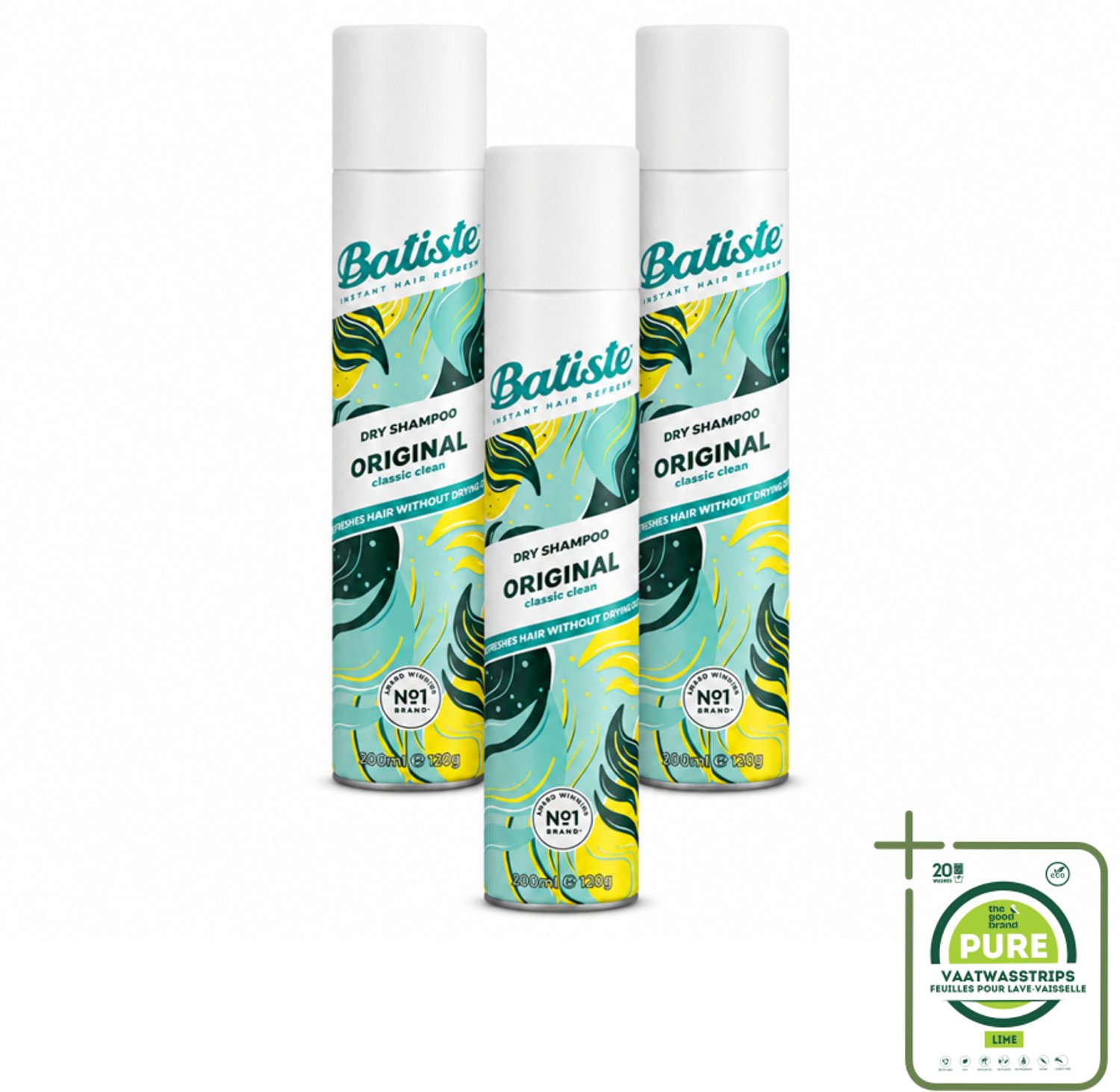 3 x Batiste - Original - Droogshampoo - Klassieke Frisse Geur - Geeft Volume en Textuur - 200ml - Grootverpakking - Vaatwasstrips - Droogshampoo - Haarfris - Haarvolume - Haartype - Haartype
