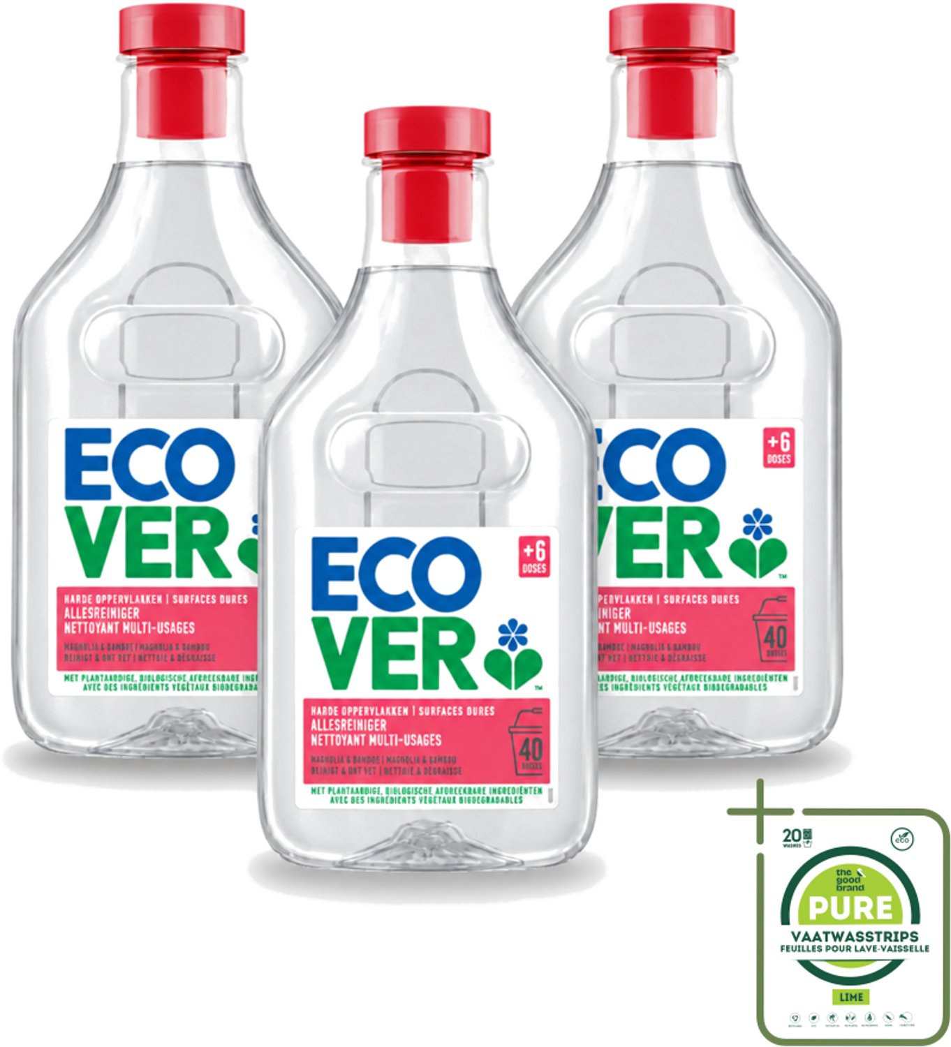 3 x Ecover - Allesreiniger - Magnolia & Bamboe - 1 liter - Grootverpakking - Vaatwasstrips - Allesreiniger - Natuurlijke Reiniger - Plantaardige Reiniger - Milieuvriendelijke Reiniger - Frisse Geur