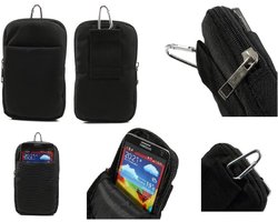 Multifunctionele verticale strepen nylon zakje tas tas ritssluiting karabijnhaak voor Qmobile A110 - ZWART Maat XL (16,5 cm X 10,5 cm)