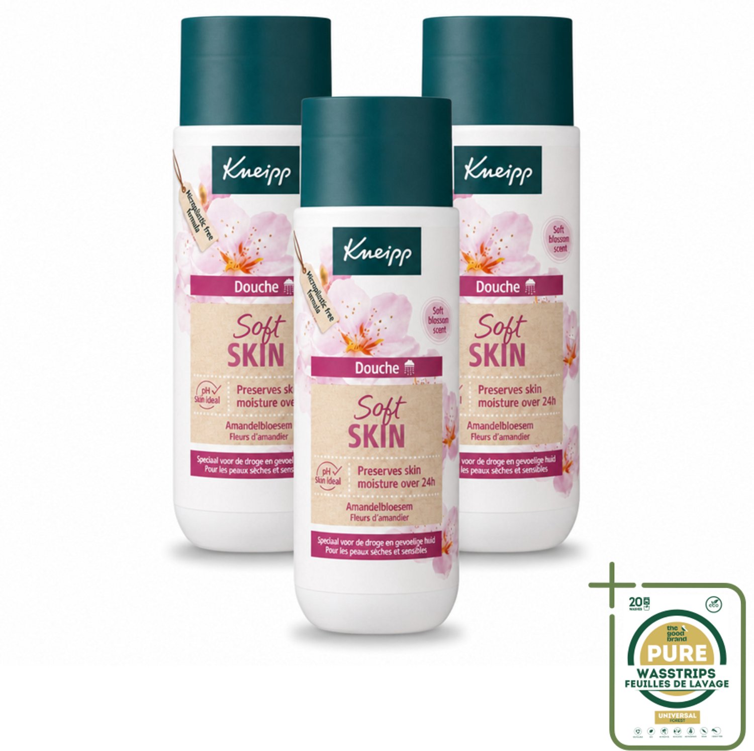 3 x Kneipp - Douchegel - Soft Skin - Amandelbloesem - 200 ml - Wasstrips - Douchegel - Huidverzorging - Droge Huid - Gevoelige Huid - Amandelolie
