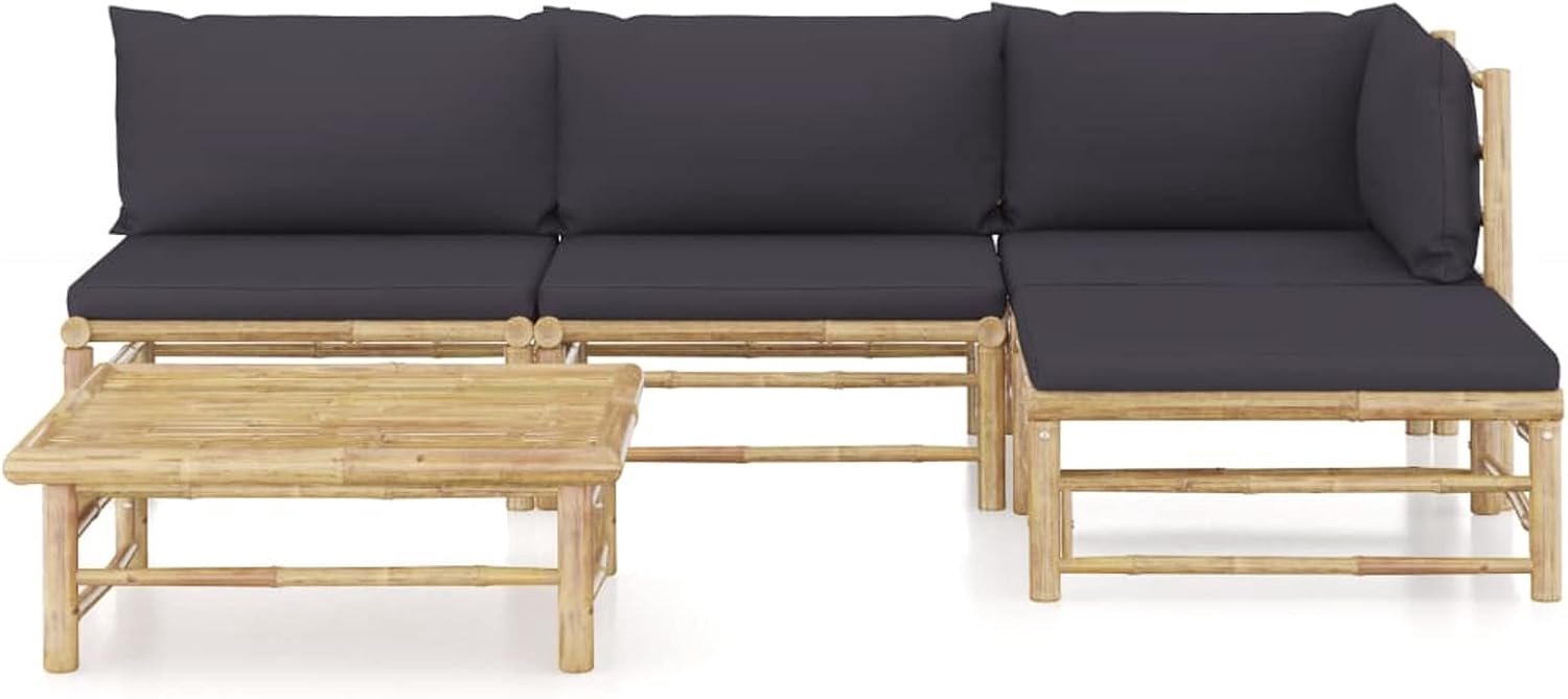 Bamboe outdoor lounge tuinlounge meubels hout 5-delig lounge tuinmeubelset hout balkon lounge modulaire bank bamboe tuinbank set terrasmeubels donkergrijs