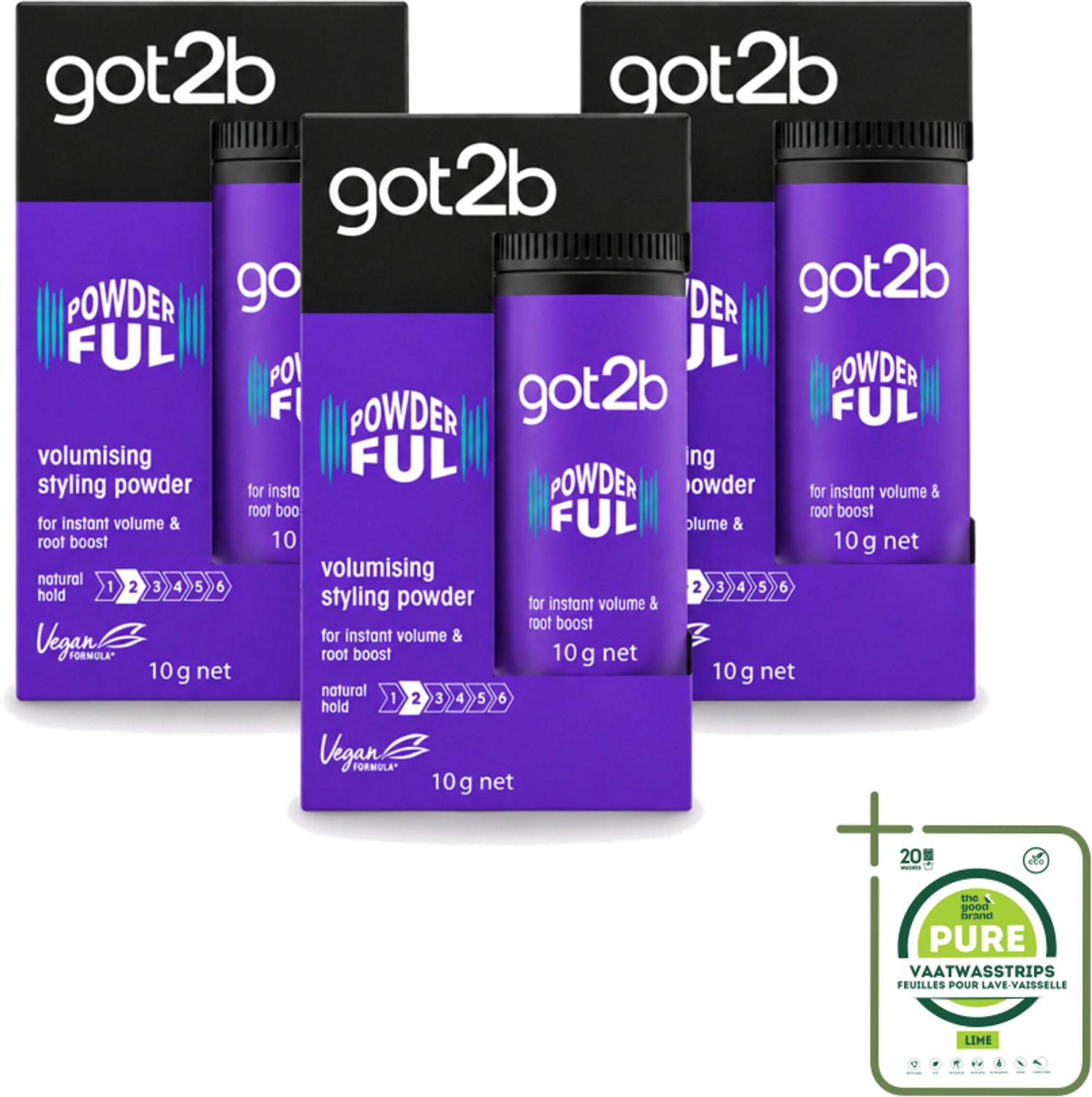 3 x Got2B - Stylingpoeder - Powderful - 10 g - Grootverpakking - Haar Volume - Haarkleur - Haartextuur - Haarkleur - Haarkleur