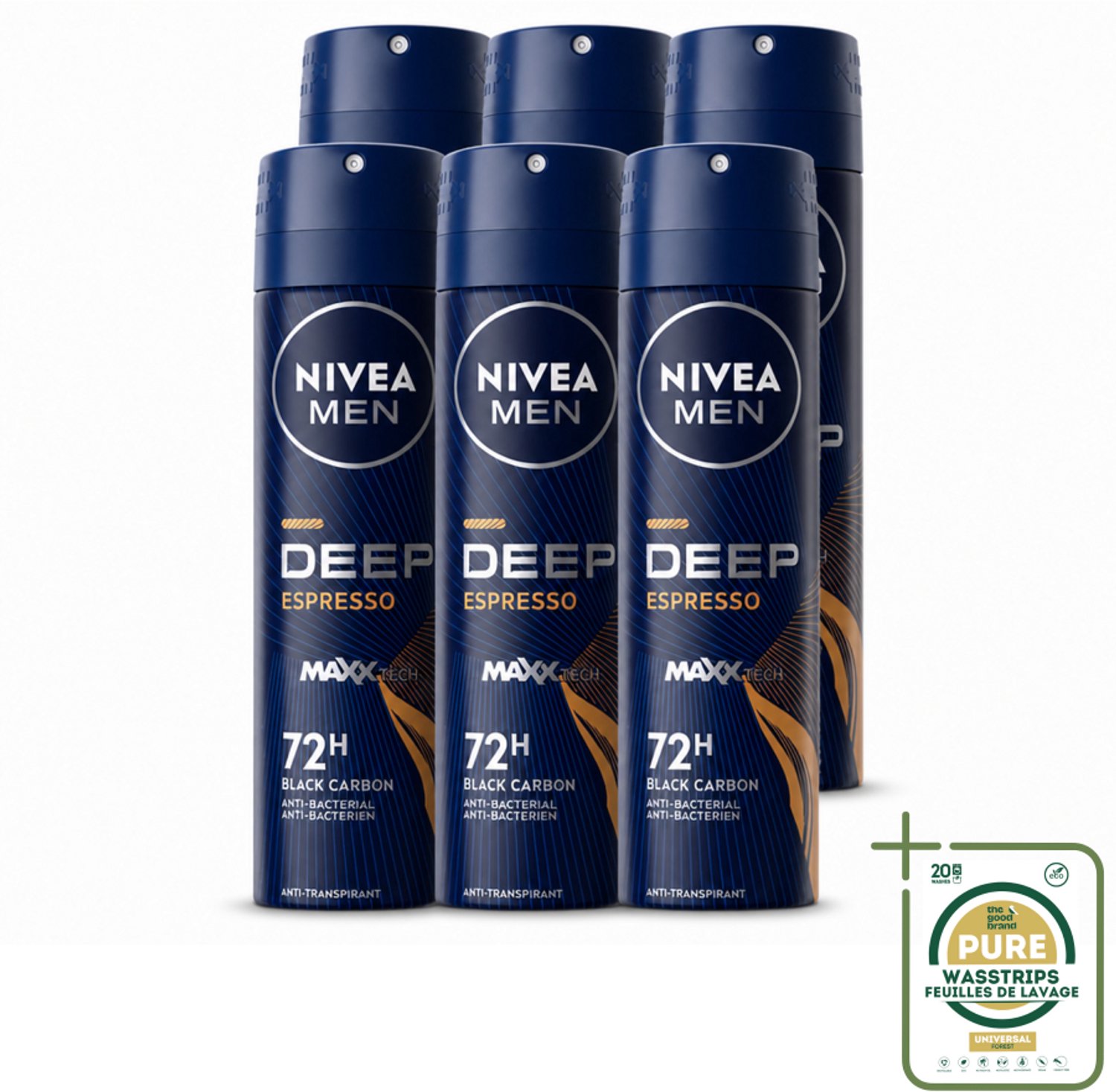 6 x NIVEA MEN - Deodorant Spray - Deep Espresso - 150 ml - Anti-transpirant Spray - Zweetbehandeling - Huidbescherming - Espresso Geur - Mannelijke Geur