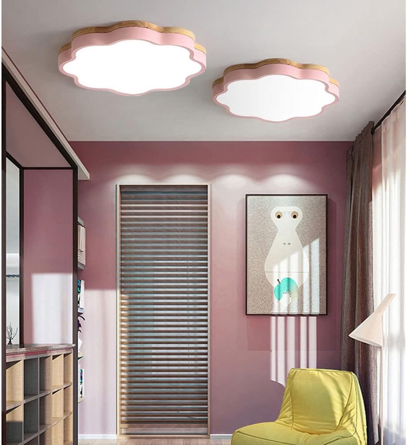 Houten Kinderkamer LED-plafondlamp, Koud Wit Licht 6000 K, Creatieve Bloemvorm, 20 W 1600 LM Energiebesparende Verzonken Plafondlamp, Gebruikt Voor Kinderkamers, Klaslokaal