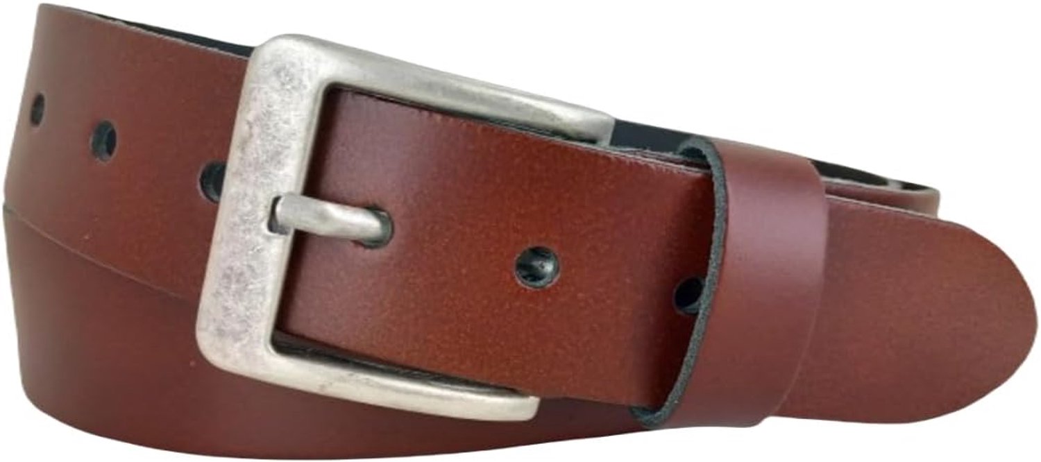 Leren Heren Riem 4cm | Lichte Gesp | Kleur: Roodbruin | Riemmaat: 115 (totale lengte: 130cm) | 100% Echt Leer | Nikkelvrije gesp