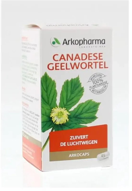 Arkopharma Arkocaps Canadese Geelwortel, doosje met 45 capsules, voor zuivere luchtwegen.