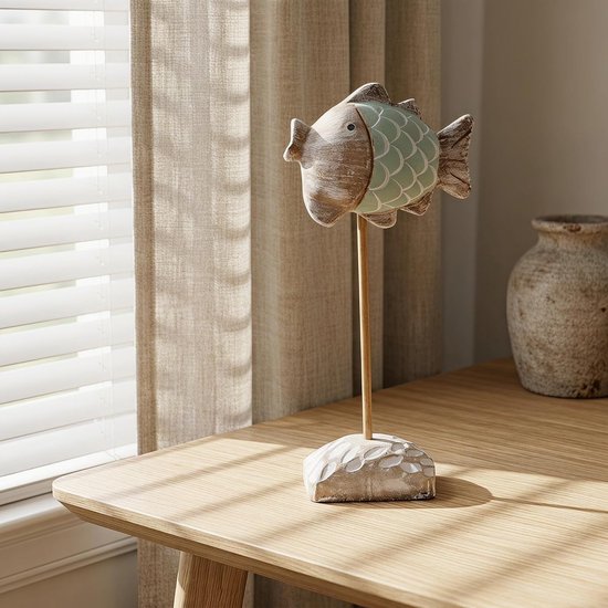 Vintage Houten Vis Beeldje Rustiek Kunstwerk met Staande Handgesneden Houten Decoratie voor Bureau Slaapkamer Kuststijl — afbeelding 5