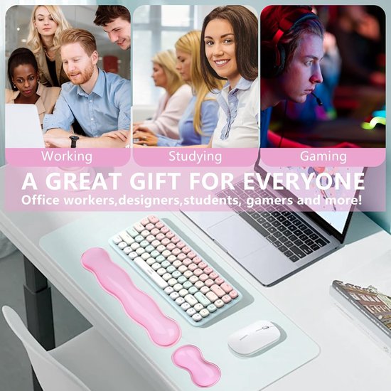 Polssteun voor toetsenbord en muis, leuke polssteun en armsteun, toetsenbordsteun, voor toetsenbord en muis, pijnverlichting, geschikt voor kantoor/computer/laptop/gaming (transparant roze set) — afbeelding 2