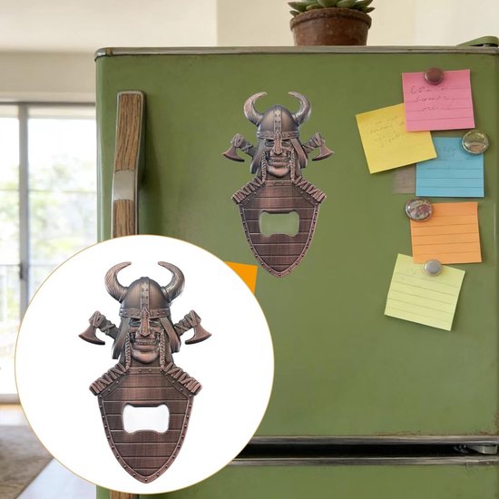 Vintage flesopener in de vorm van een Vikingschedel in de vorm van een koperen magnetisch schild, cadeau voor mannen (Vaderdag/verjaardag) — afbeelding 2