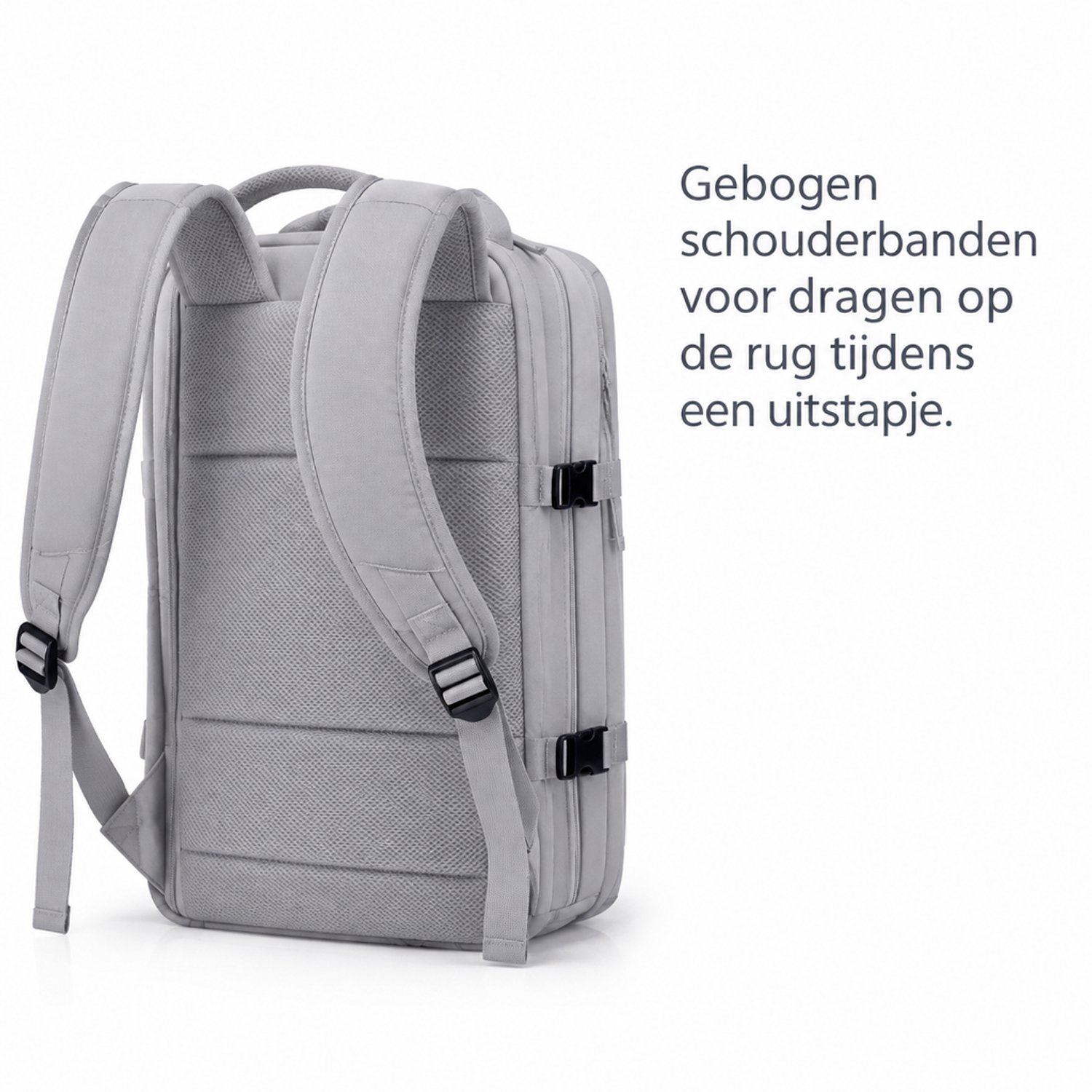 Rugzak - compact model - gebogen schouderbanden - voor recreatief reizen - lichtgrijs