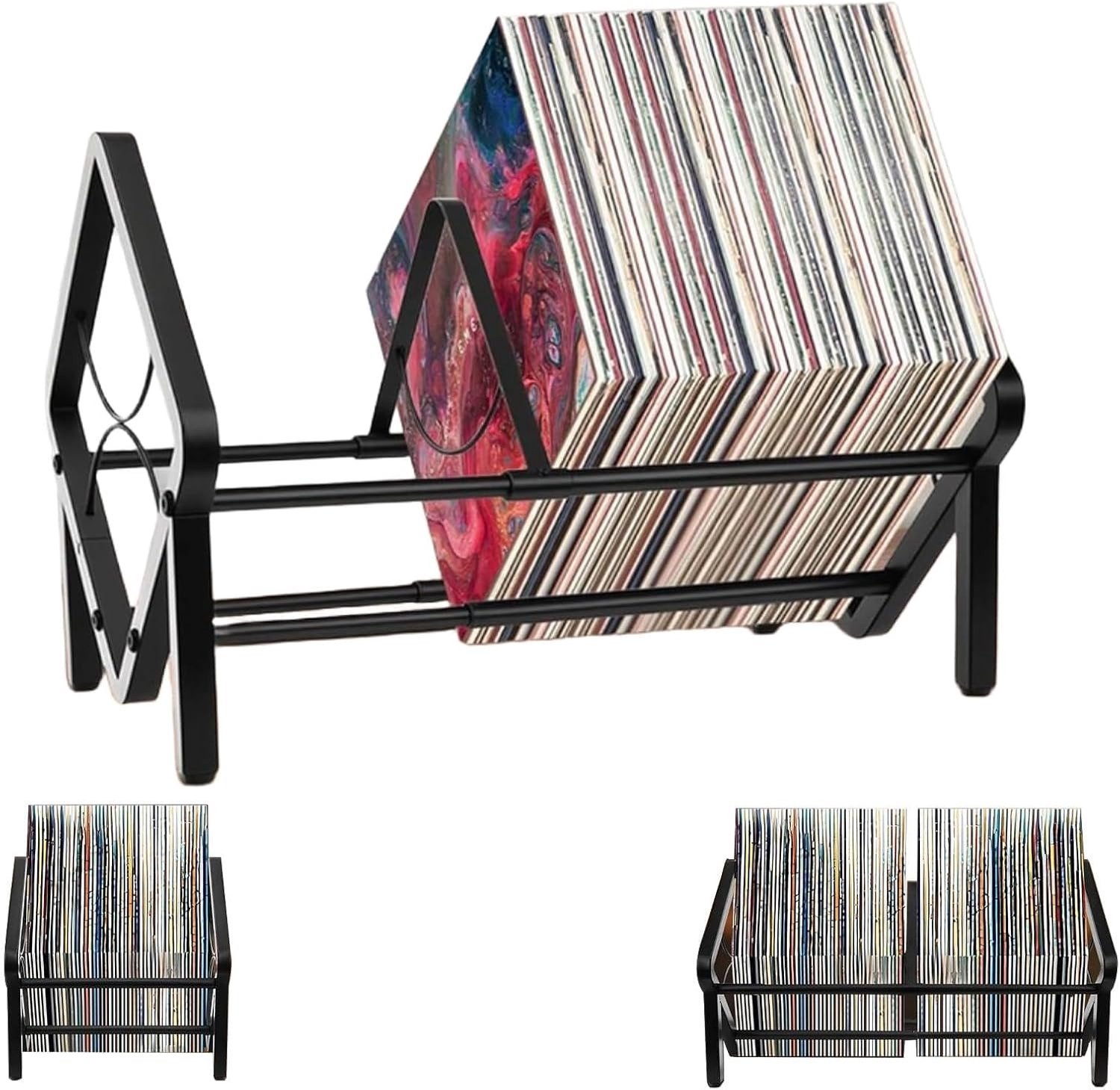 Opslag voor grammofoonplaten - Matzwart - 33-57 cm - Uittrekbaar Ontwerp - Voor Vinylplaten en Boeken
