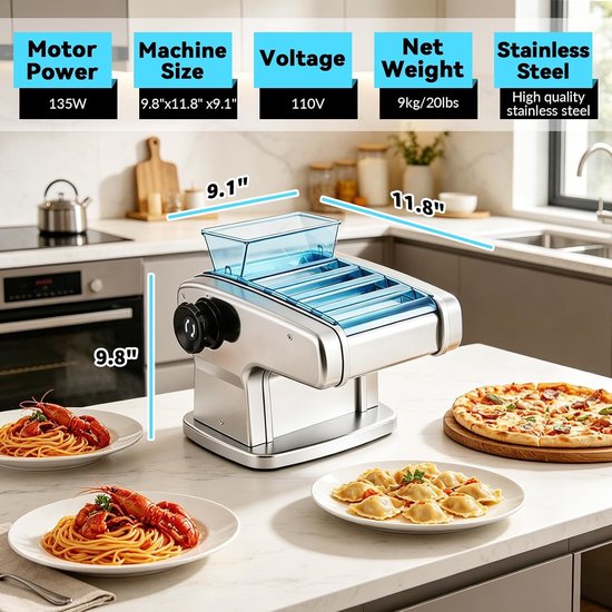 Pasta maker met 9 verstelbare diktes voor perfect verse pasta (0,5-5 mm) en gebruiksvriendelijk design — afbeelding 2
