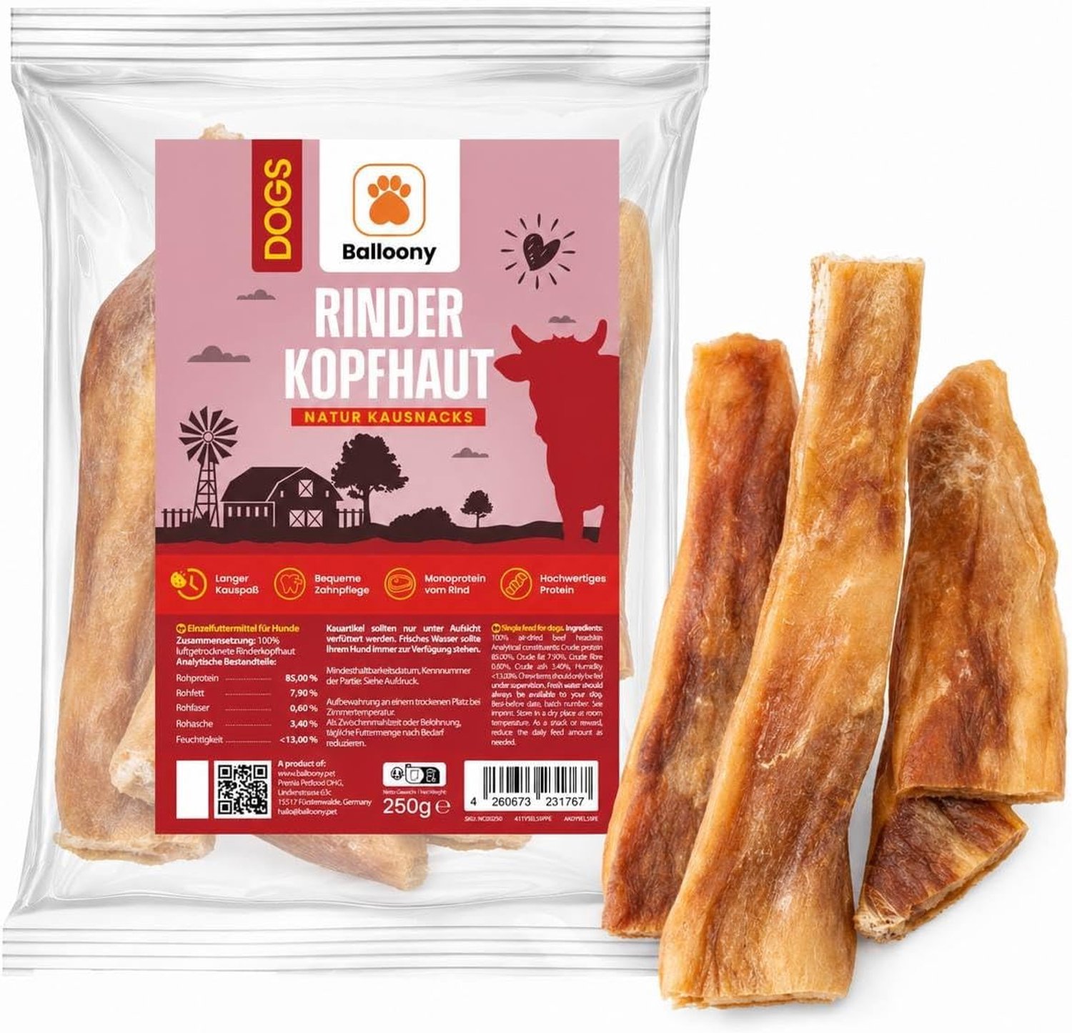 Runderhoofdhuid kauwartikel - 100% natuurlijk - extra lang kauwplezier - graanvrij - ShopVlot