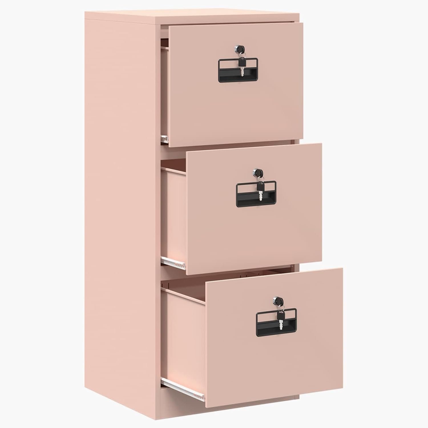 Archiefkast roze van koudgewalst staal 45,5 x 42 x 106,5 cm met 3 nokkensloten en gepatineerd oppervlak voor kantoor, werkkamer