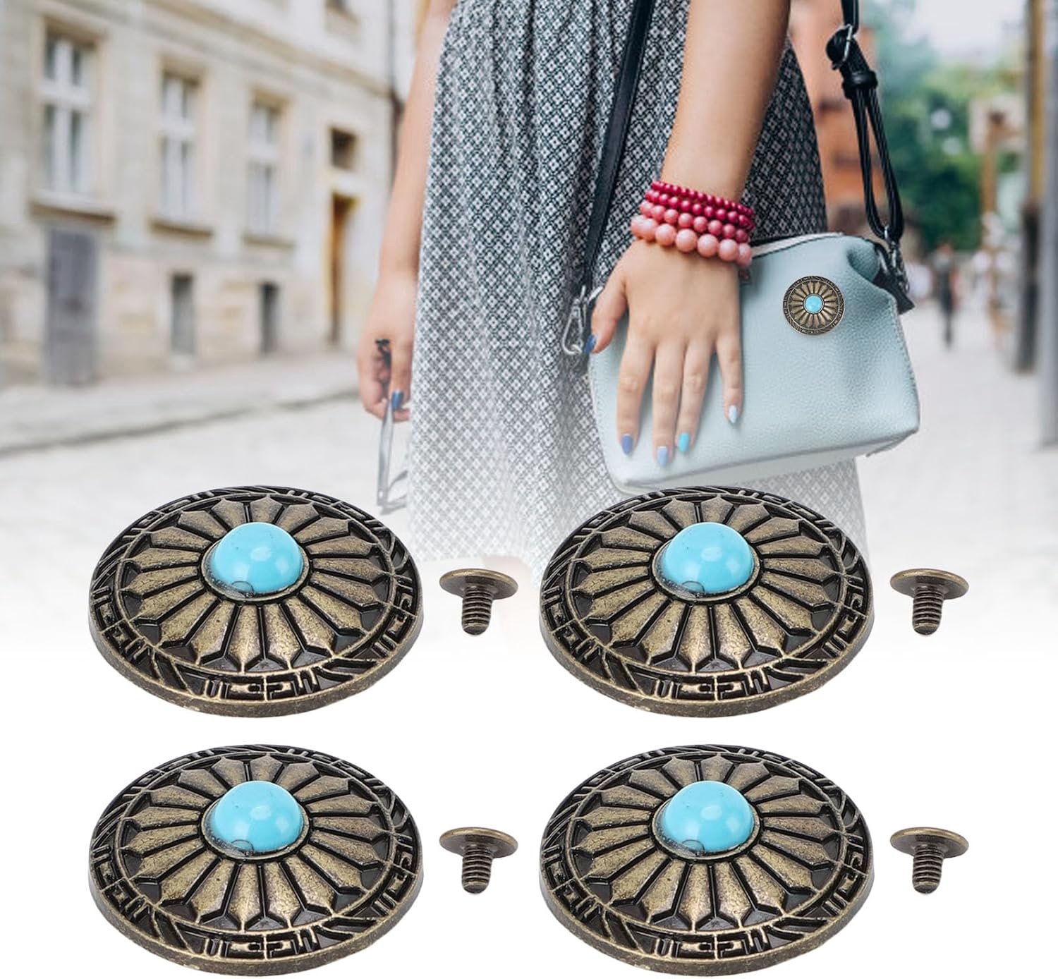 Multifunctioneel 10-set Metalen Portemonnee-gesp 30 Mm Decoratieve Blauw-turquoise Concho's voor Tas