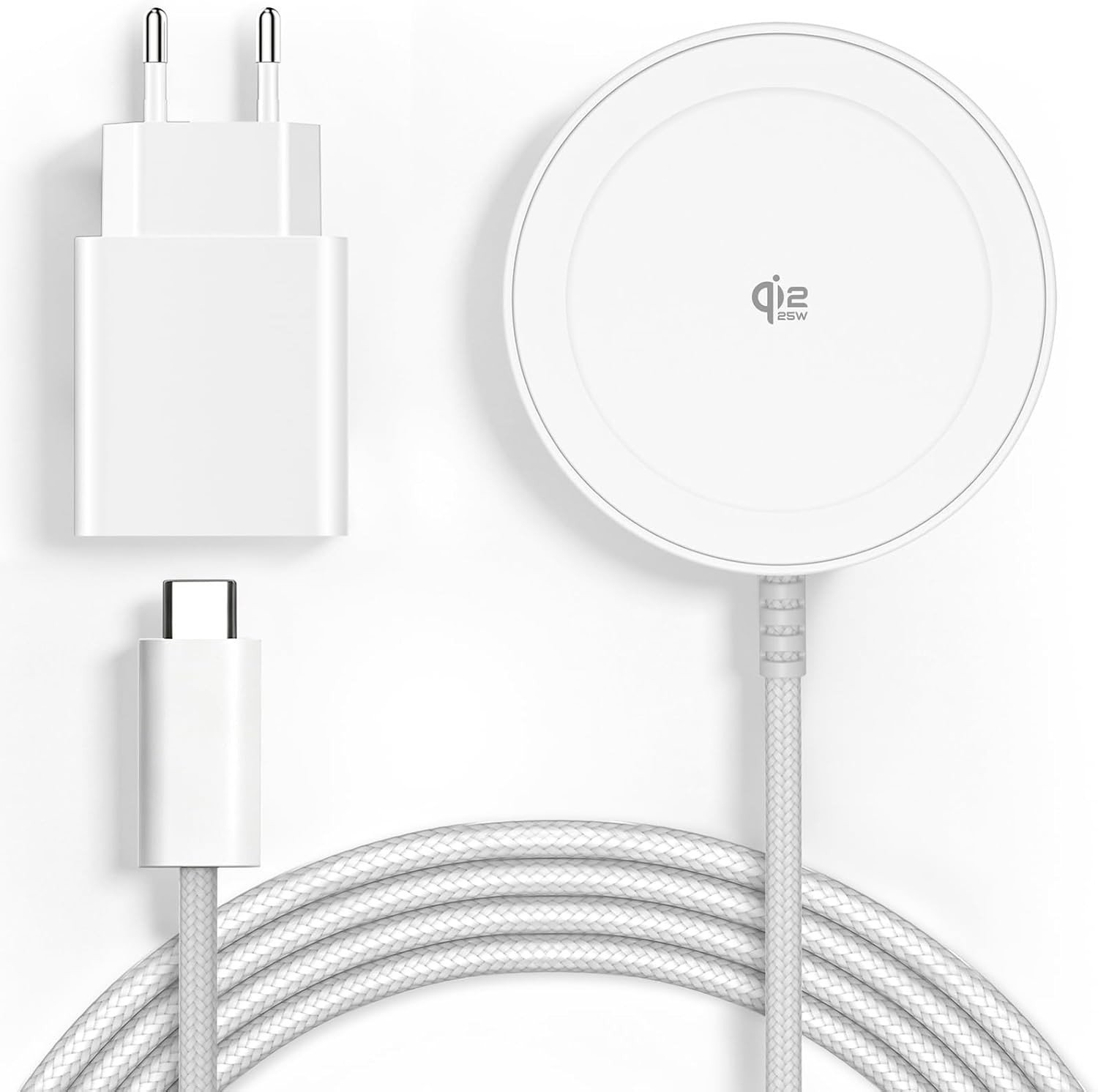 Draadloze 25W Magneet Oplader met 1,8 meter Kabel voor Galaxy S26/S25/S24/S23/S22/S21/S20 en Pixel 10, Geschikt voor Galaxy Buds en Meer, Wit
