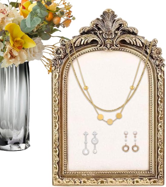 Vintage sieraden lade, fluwelen hars organizer, handgemaakte ketting houder — afbeelding 5