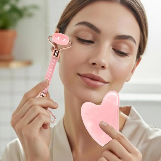 2 stuks Gua Sha en hars roller, Guasha voor gezicht, Gua Sha roze lichaam — afbeelding 4